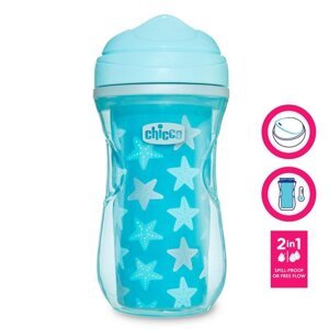 CHICCO Hrnček Active termo s tvrdým náustkom 200 ml, tyrkysový, hviezdičky 14m+