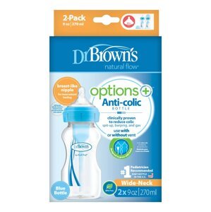 DR.BROWN'S Fľaša antikolik Options+ široké hrdlo 2x270 ml plast modrá