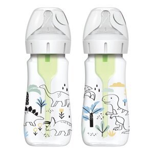 DR.BROWN'S Fľaša dojčenská Anti-colic Wide Neck Dino 270ml, 2ks