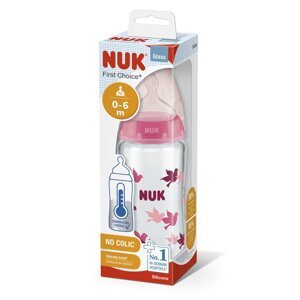 NUK FC+ Fľaša sklenená s kontrolou teploty 240 ml - růžová