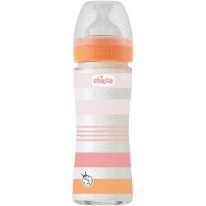 CHICCO Fľaša dojčenská sklo Well-being silikón 240ml dievča