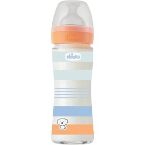 CHICCO Fľaša dojčenská sklo Well-being silikón 240ml chlapec