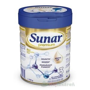 Sunar Premium 3 mliečna výživa v prášku pre malé deti od 12. mesiaca 700g