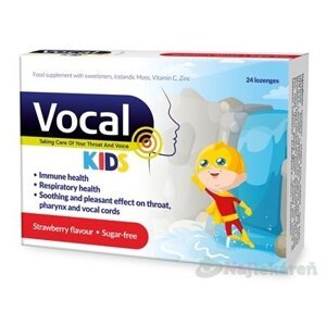 Vocal KIDS, pastilky s jahodovou príchuťou, bez cukru, 24 ks