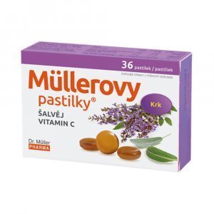 MÜLLEROVE PASTILKY so šalviou a vitamínom C na bolesť hrdla 36 pastiliek