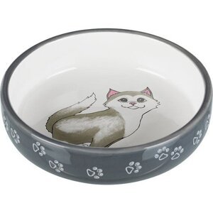 Trixie Bowl, flat, cat/paws, ceramic, 0.3 l/ř 15 cm, grey/white