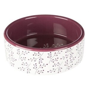 Trixie Bowl, flower motif, ceramic, 0.3 l/ř 12 cm, white/berry