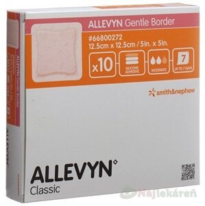 ALLEVYN Gentle Border Krytie na rany 12,5x12,5cm, adhezívne penové krytie so silikónovým gél 10ks