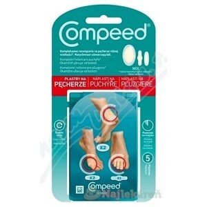 Compeed NÁPLASŤ na pľuzgiere MIX (2x stredná na päty + 2x malá + 1x malá na prsty) 5 ks