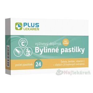 PLUS LEKÁREŇ Bylinné pastilky bez cukru na bolesť hrdla 24 pastiliek