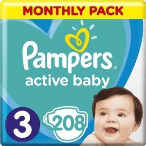 PAMPERS Active Baby 3 (6-10 kg) 208 ks MESAČNÁ ZÁSOBA – jednorazové plienky