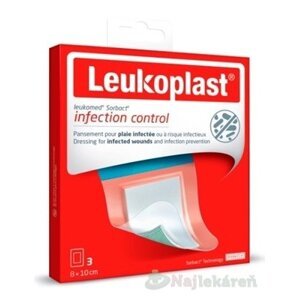 LEUKOPLAST LEUKOMED SORBACT absorbčná náplasť na rany, vodeodolná, sterilná 8x10cm, 3ks