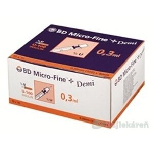 BD MICRO FINE + DEMI INZULIN.STRIEKAČKA U-100 s integrovanou ihlou 30G, objem 0,3 ml 100ks