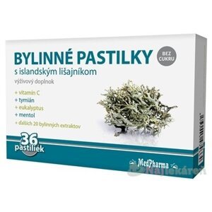 MedPharma BYLINNÉ PASTILKY Bez cukru na bolesť hrdla 36 ks