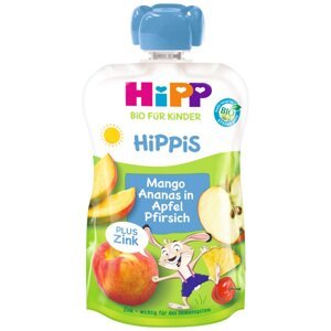 HiPP BIO HiPPis Jablko-Broskyňa-Mango-Ananás + zinok 100 g, od 1 roka