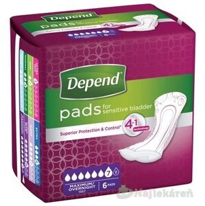 DEPEND MAXIMUM inkontinenčné vložky pre ženy, 12,5x34cm, savosť 953ml, 6ks