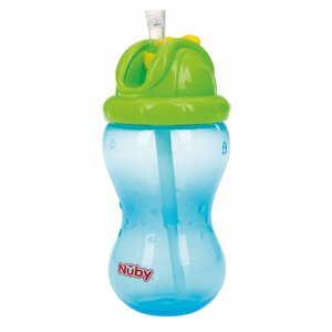 NUBY Hrnček netečúci se sklápacou slamkou a 360ml, 12 m+ modrý