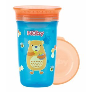 NUBY Hrnček netečúci 360° 300 ml, 6 m+ modrá / oranžová