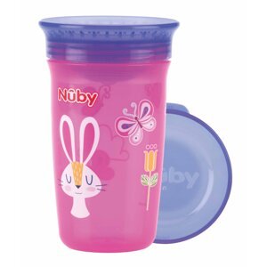 NUBY Hrnček netečúci 360° 300 ml, 6 m+ ružová / fialová