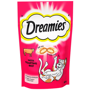 Maškrta DREAMIES pre mačky s hovädzím mäsom 6x60g