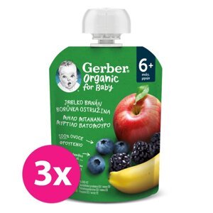 3x GERBER Organic Kapsička jablko, banán, čučoriedka a černica 90 g​