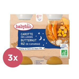 3x BABYBIO Večerné menu mrkva, tekvica, ryža 2x 200 g