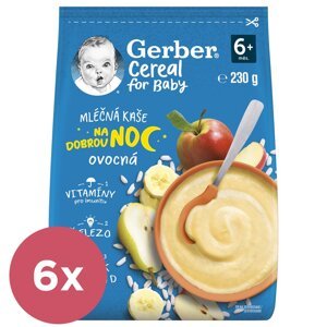 6x GERBER Kaša mliečna cereal ovocná Dobrú noc 230 g